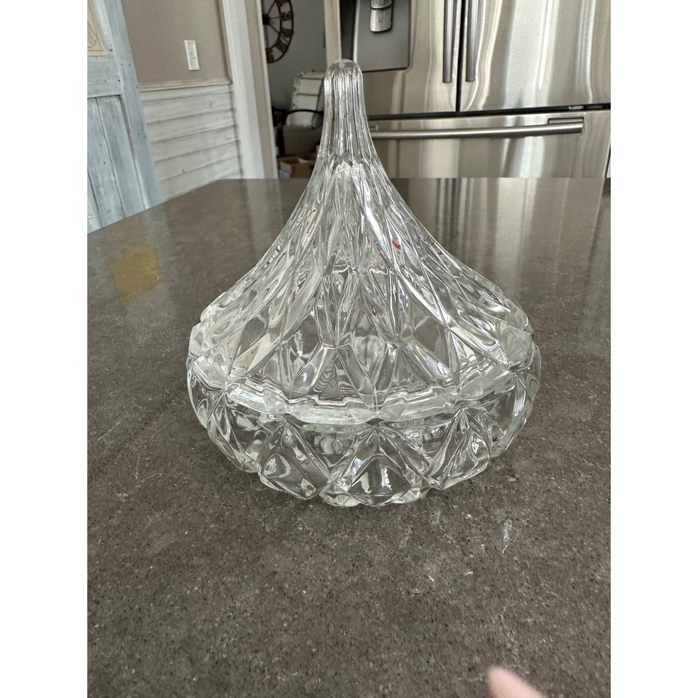 Vintage 1994 Hershey's Kiss Glass Candy Dish HFC Clear Diamond Point Covered Bwl